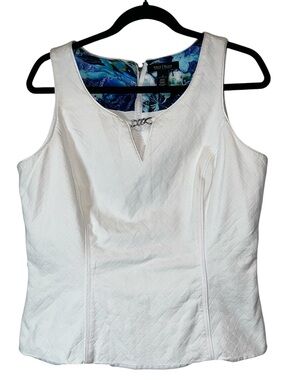 WHBM White Textured Peplum Top Silver Hardware Neck Size 12 Sleeveless Zip Back